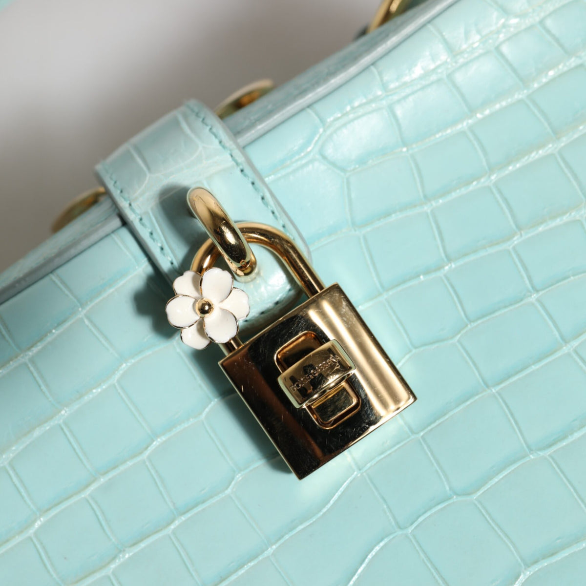 DOLCE & GABBANA - Sac Épaule Vert Menthe Cuir Croco Embossé