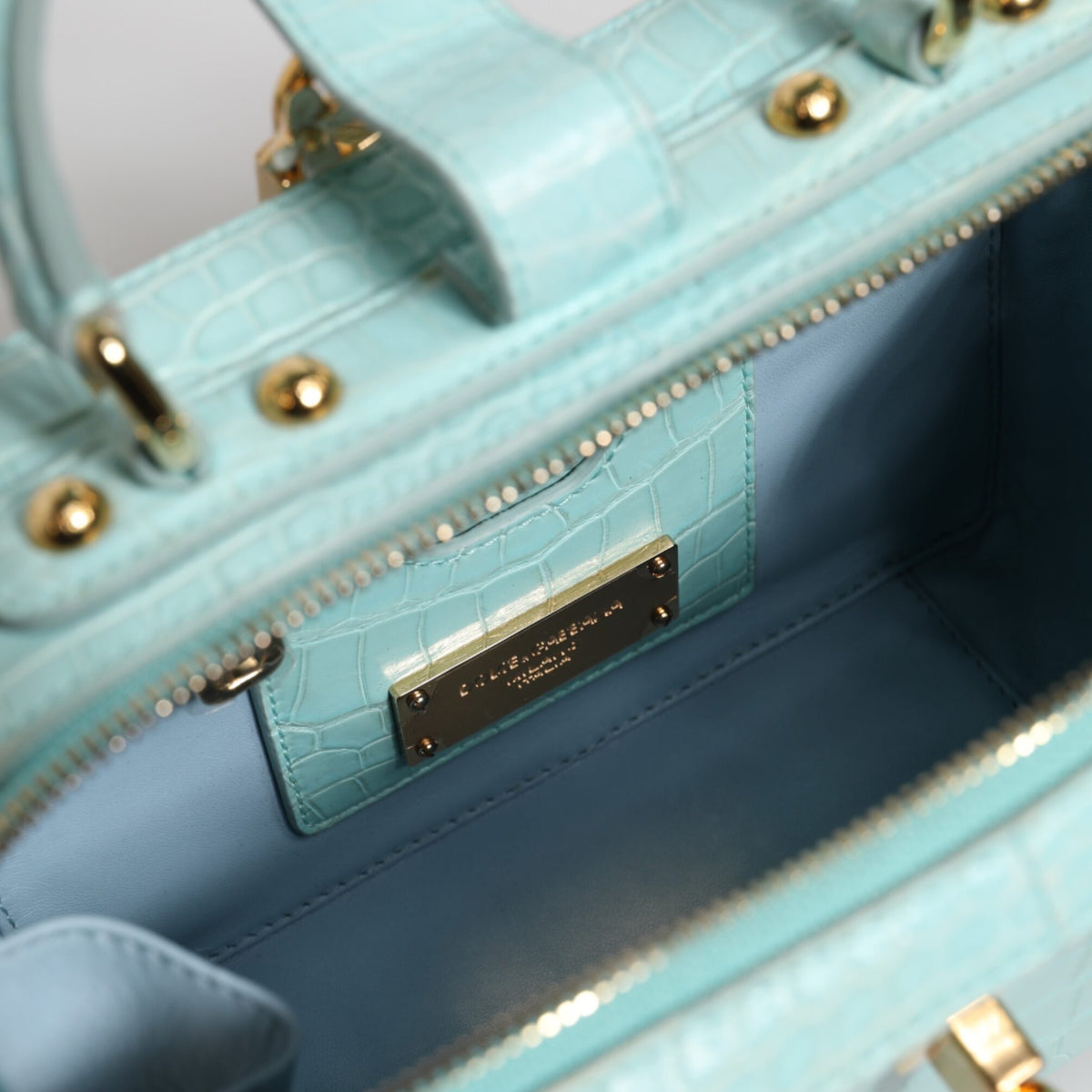 DOLCE & GABBANA - Sac Épaule Vert Menthe Cuir Croco Embossé