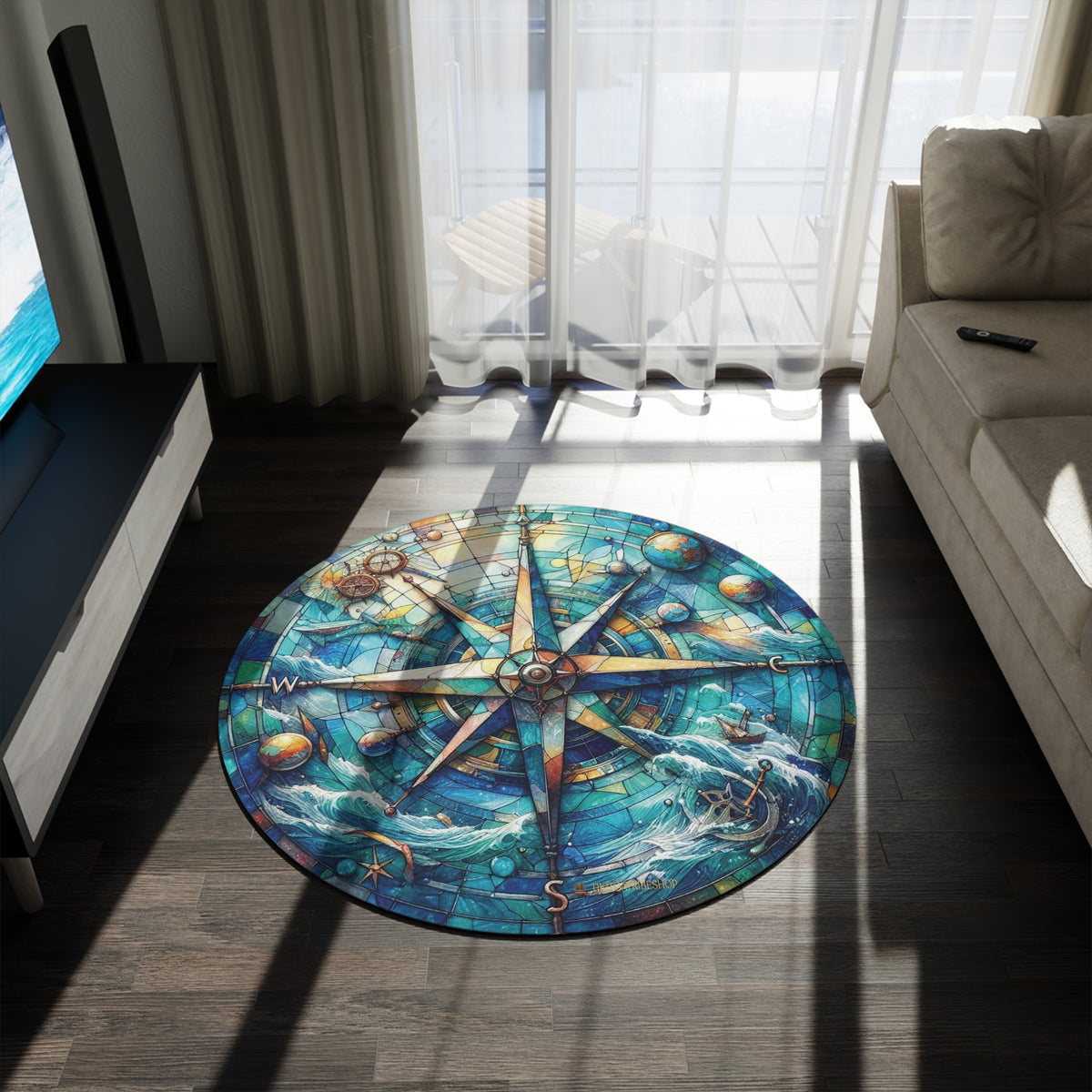 Round Rug or Wall Decoration, The Compass of the Worlds