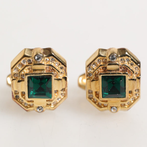 DOLCE & GABBANA Boutons de Manchette de Luxe Argent Sterling - Cristal Vert