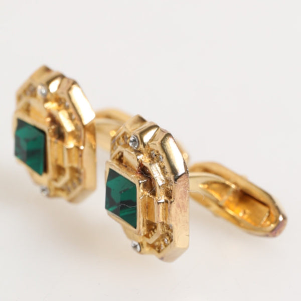 DOLCE & GABBANA Boutons de Manchette de Luxe Argent Sterling - Cristal Vert