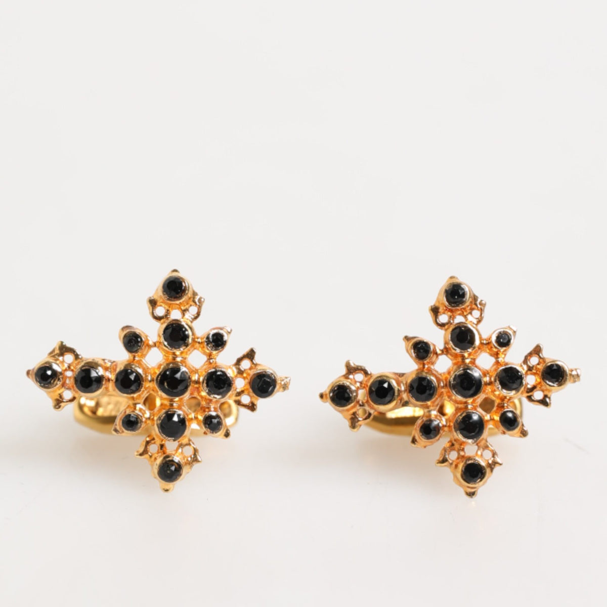 DOLCE & GABBANA Boutons de Manchette Croix & Cristal Noir - Laiton Doré