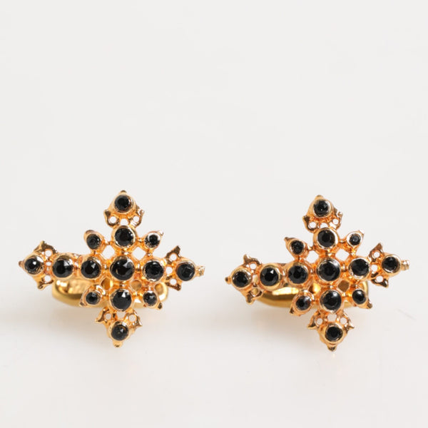 DOLCE & GABBANA Boutons de Manchette Croix & Cristal Noir - Laiton Doré