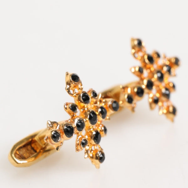 DOLCE & GABBANA Boutons de Manchette Croix & Cristal Noir - Laiton Doré