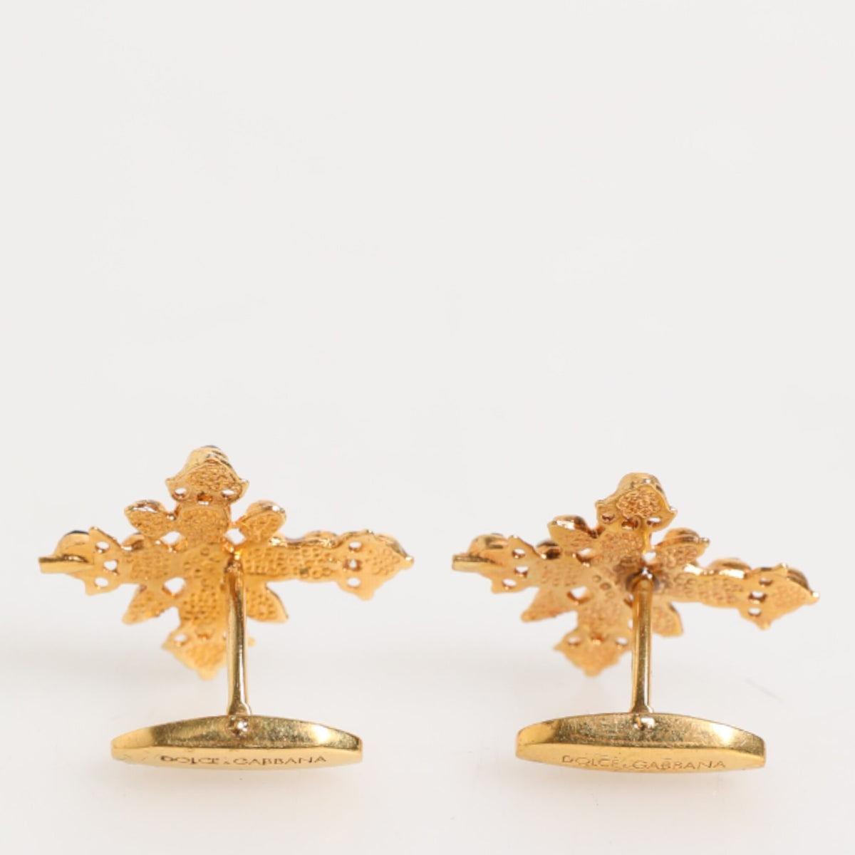 DOLCE & GABBANA Boutons de Manchette Croix & Cristal Noir - Laiton Doré