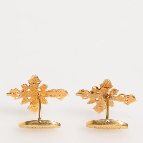 DOLCE & GABBANA Boutons de Manchette Croix & Cristal Noir - Laiton Doré