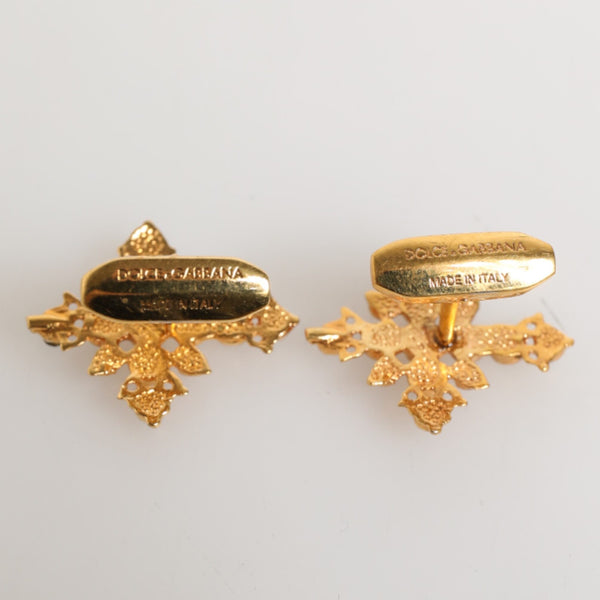 DOLCE & GABBANA Boutons de Manchette Croix & Cristal Noir - Laiton Doré