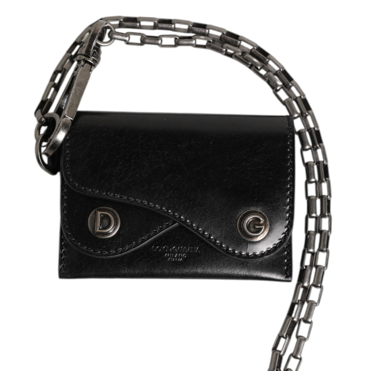 DOLCE & GABBANA Portefeuille Noir avec Chaîne | Maroquinerie de Luxe Vintage