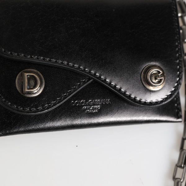 DOLCE & GABBANA Portefeuille Noir avec Chaîne | Maroquinerie de Luxe Vintage