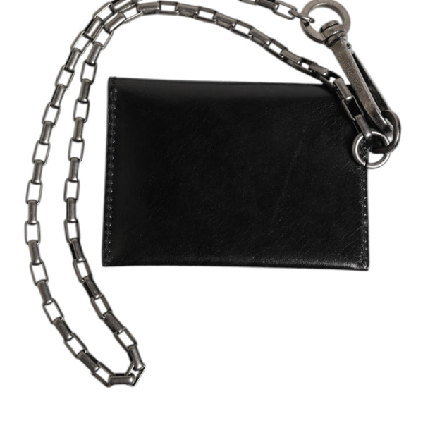 DOLCE & GABBANA Portefeuille Noir avec Chaîne | Maroquinerie de Luxe Vintage