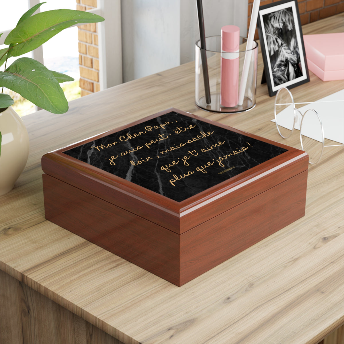 Coffret à Bijoux en bois noble avec carreaux céramique  