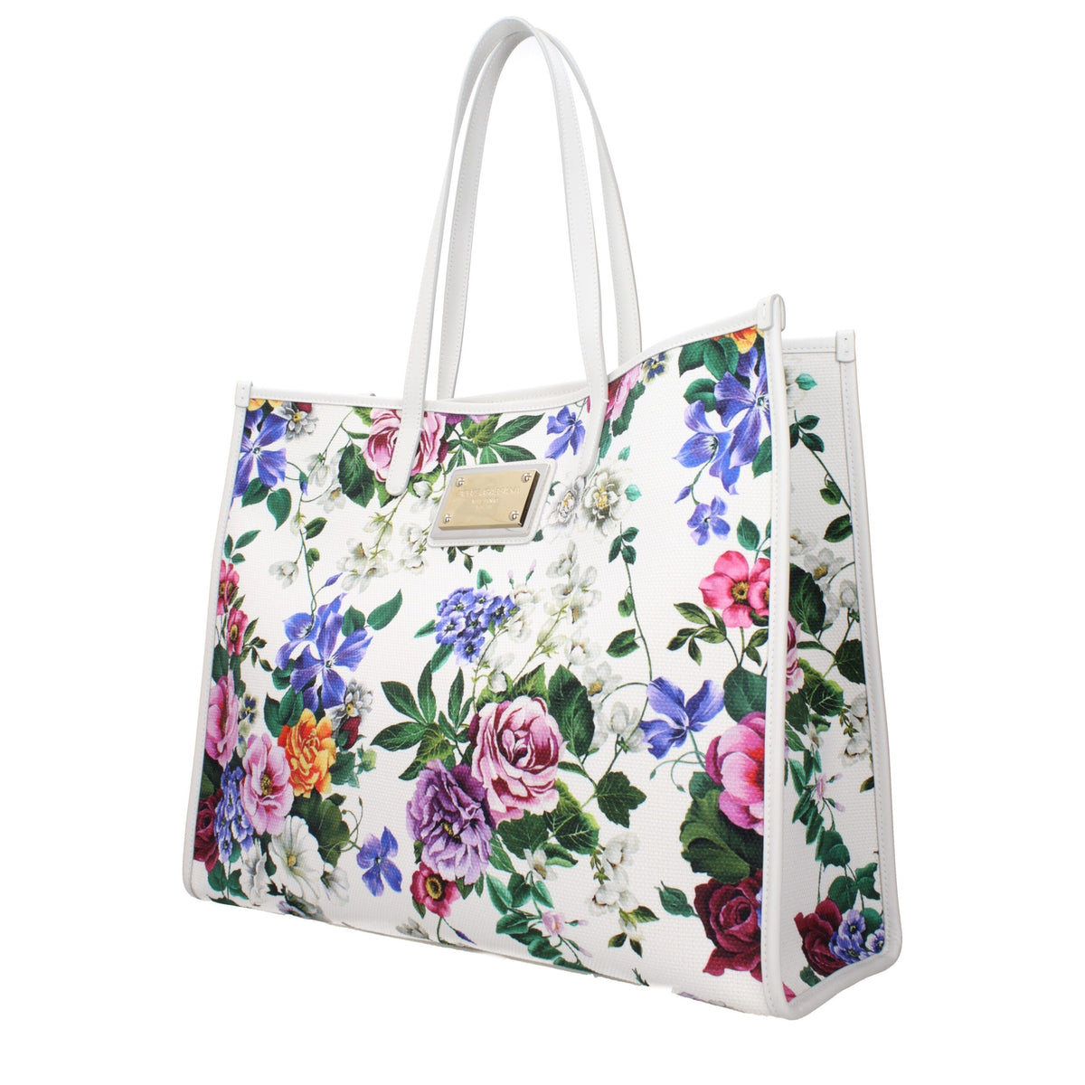 DOLCE & GABBANA Grand sac porté épaule en tissu fleuri et cuir de veau – Élégance italienne