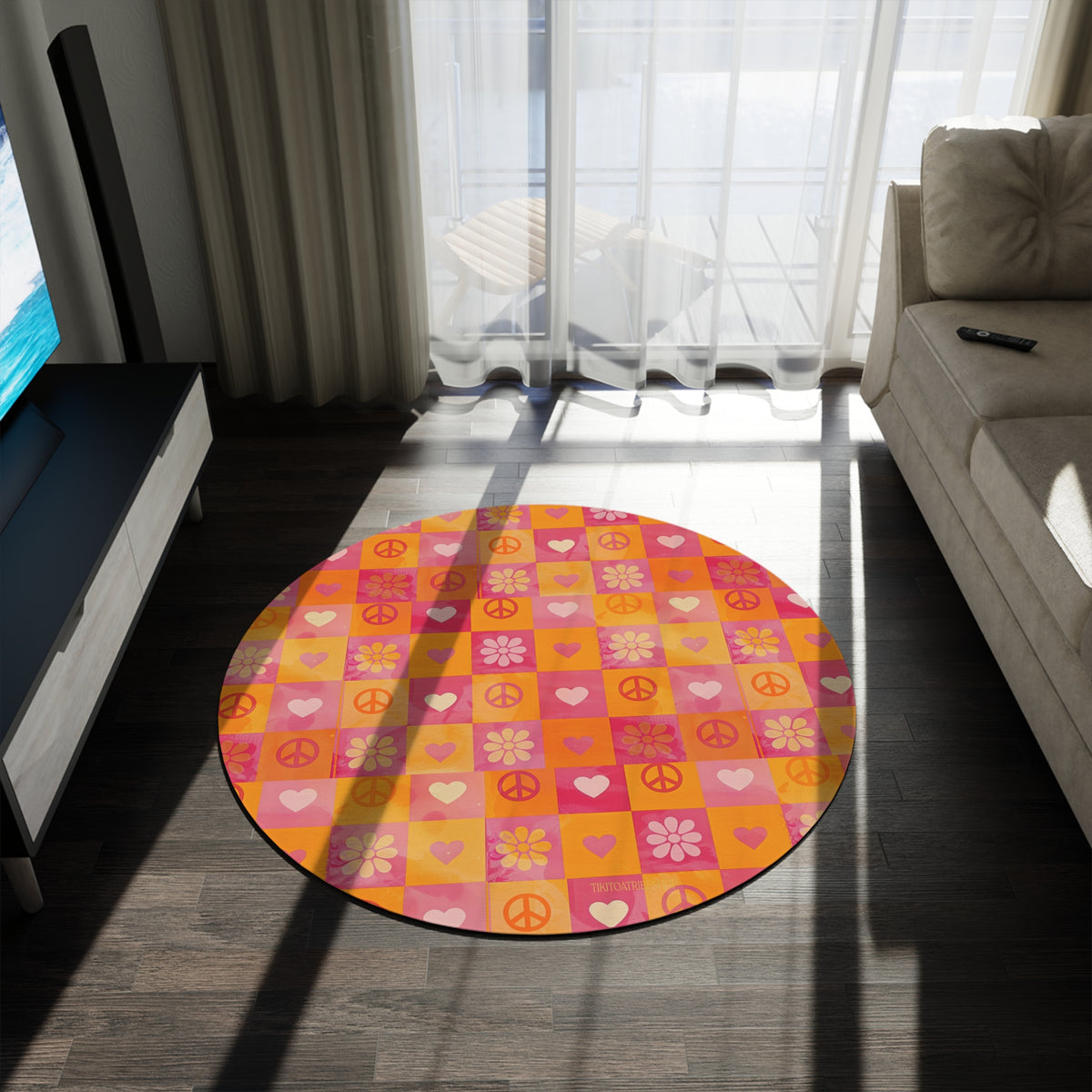 Tapis Rond, Amour, Paix et Fleurs