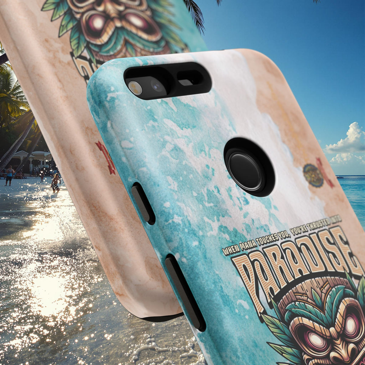 Tahaa – Coque Antichoc Premium « Tiki Féroce » | Design Tribal & Protection Maximale