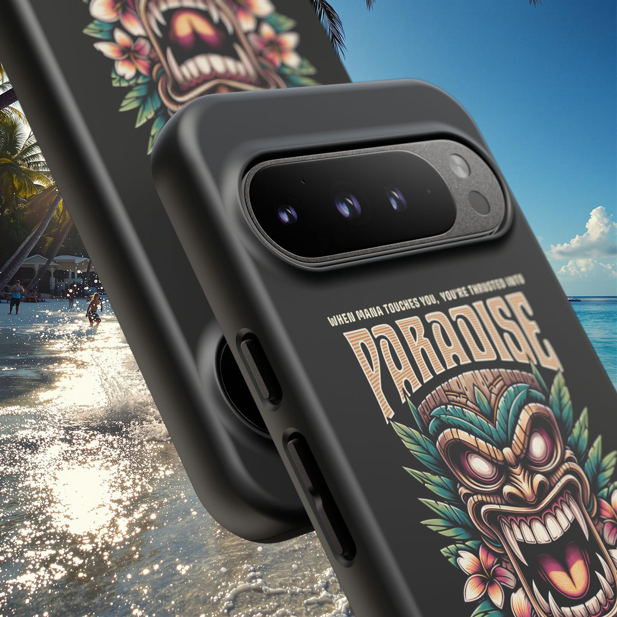 Tahaa – Coque Antichoc Premium « Tiki Féroce » | Design Tribal & Protection Maximale