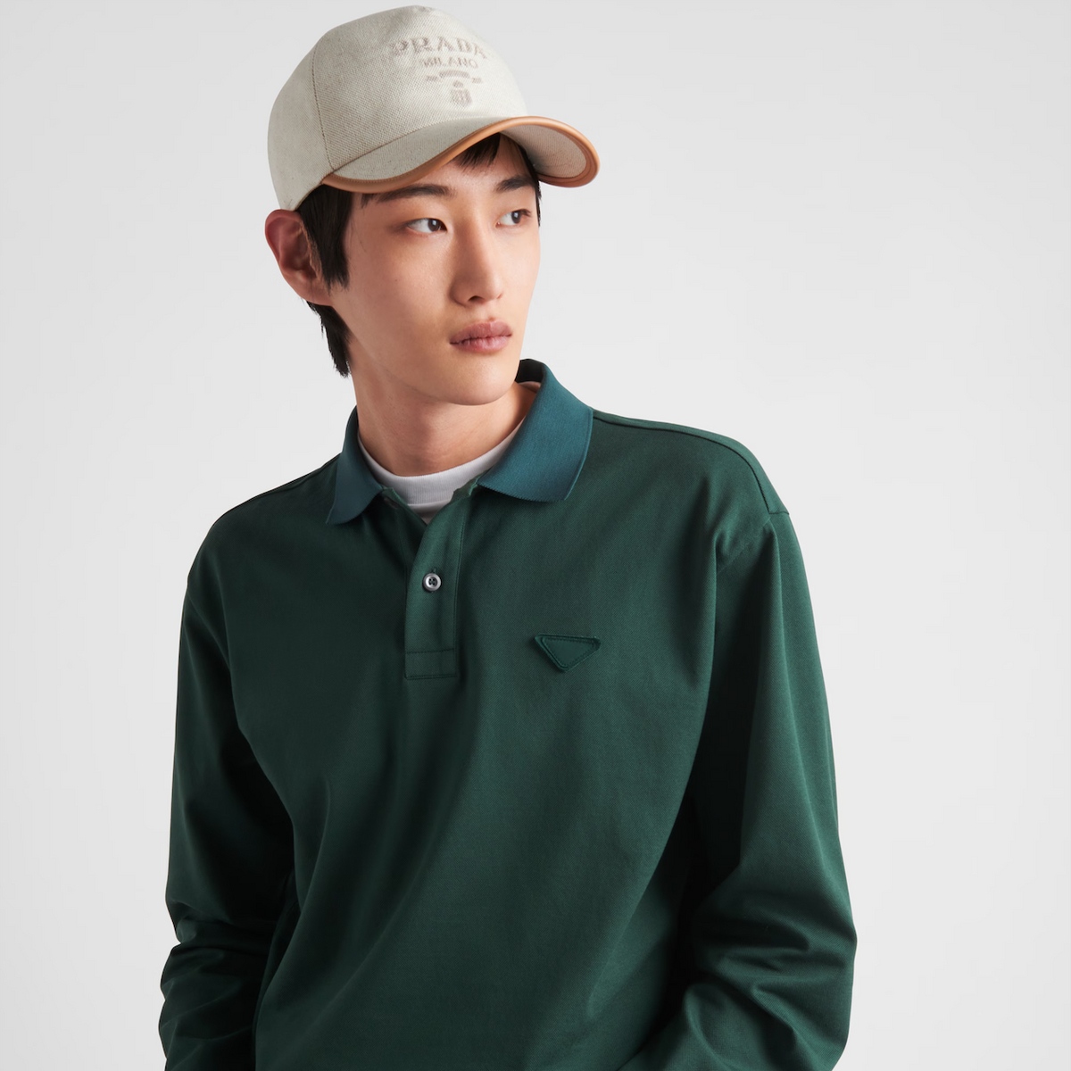 PRADA: Linen Blend Baseball Cap with Embossed Logo – Beige &amp; Leather Trim – Made in Italy