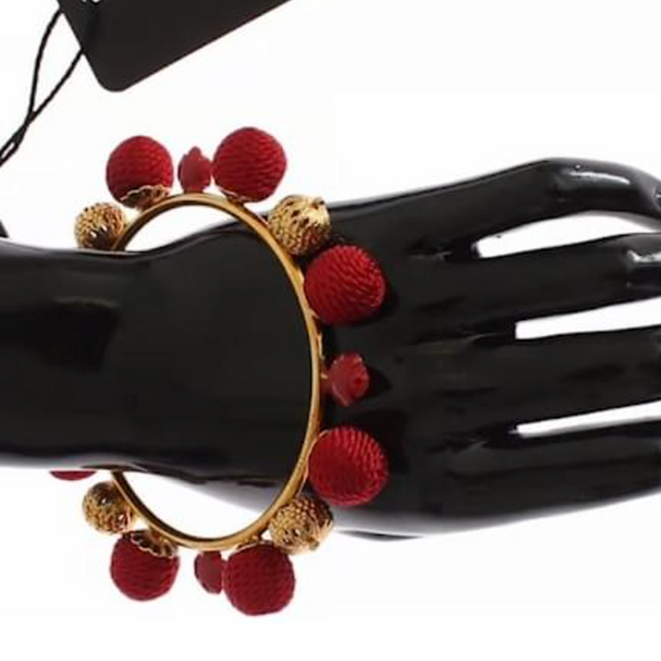 DOLCE &amp; GABBANA RUNWAY: Red and Gold Rose Charm Bracelet - Sicilia Natale Collection