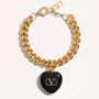 VALENTINO GARAVANI: "Royal Heart" Chain Bracelet in Gold &amp; Black - VLogo Heart Pendant - Made in Italy