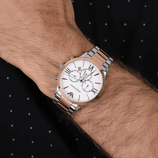 ARMANI AR11209 Montre Emporio Armani  : "Gianni T-Bar" Chronographe Bicolore