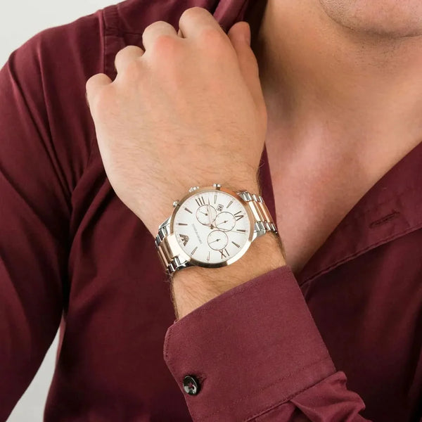 ARMANI AR11209 Montre Emporio Armani  : "Gianni T-Bar" Chronographe Bicolore