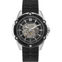 GUESS BOLT: Men's Automatic Watch with Silver Steel Case and Black Silicone Strap - Skeleton Dial