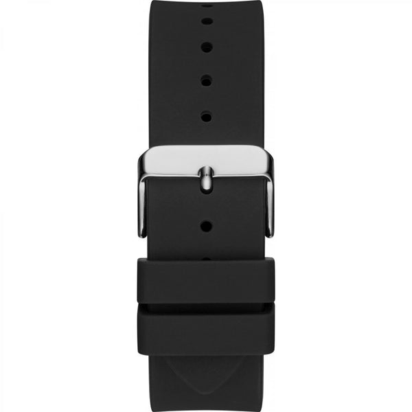 GUESS BOLT: Men's Automatic Watch with Silver Steel Case and Black Silicone Strap - Skeleton Dial