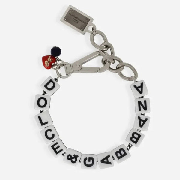DOLCE & GABBANA : Bracelet Chaîne Argentée, Dés "DOLCE & GABBANA" et Charm Logo