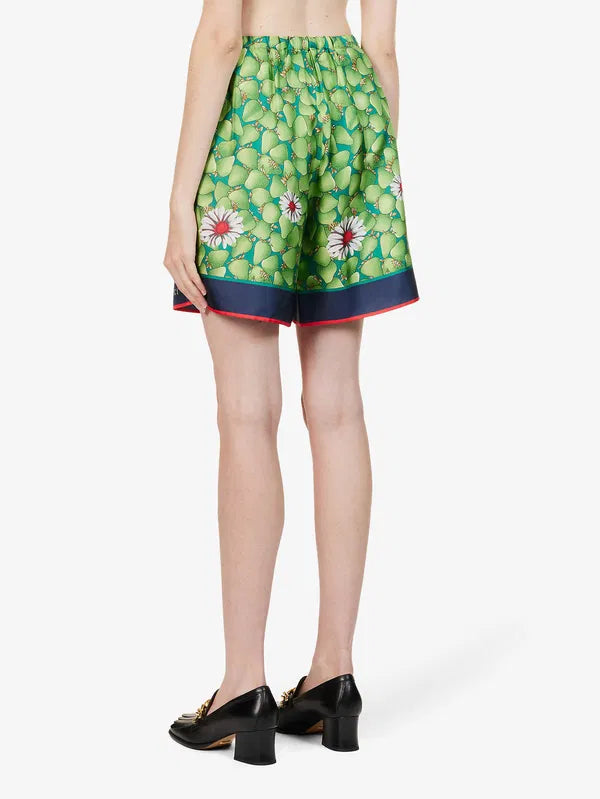 GUCCI : Short en Soie Imprimé Fleurs Vertes - Artisanat Italien d'Exception