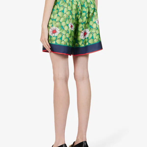 GUCCI : Short en Soie Imprimé Fleurs Vertes - Artisanat Italien d'Exception
