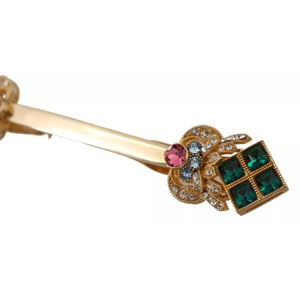 DOLCE & GABBANA  BROCHE ÉPINGLE DE COL en Argent Sterling 925 Plaqué Or et Cristaux Multicolores